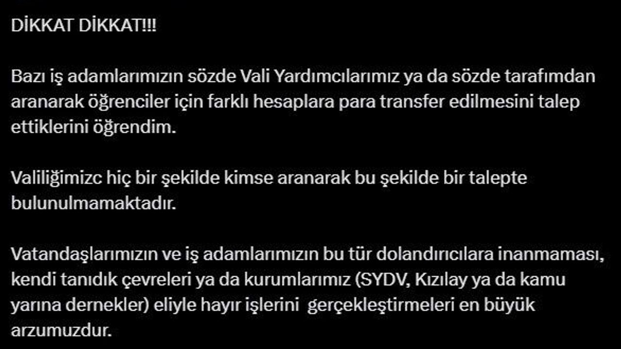 Vali Hatipoğlu’ndan dolandırıcılık olaylarına karşı uyarı