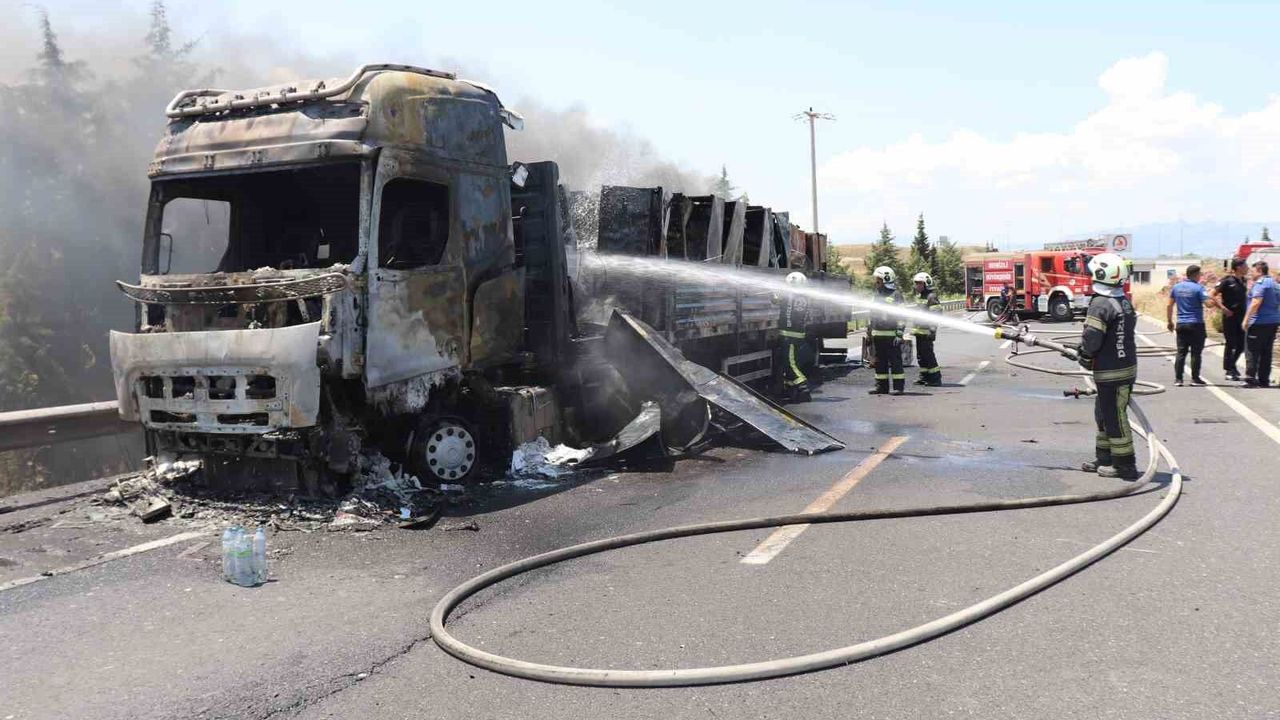 Beyaz eşya yüklü tırda çıkan yangın tahıl tarlalarına sıçrad
