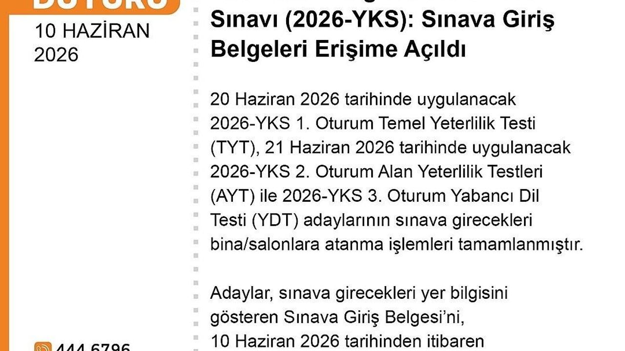 YKS giriş belgeleri erişime açıldı