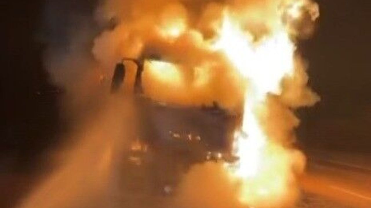 Kilis'te nargile kömürü yüklü tır alevlere teslim oldu