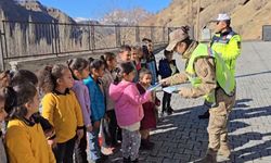 Hakkari’de jandarma ekipleri köydeki öğrencilere trafik eğitimi veriyor