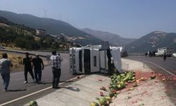 Karpuz yüklü kamyon devrildi: 1 yaralı