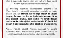 Artvin merkez ve 4 ilçede kar nedeniyle eğitime 1 gün ara verildi