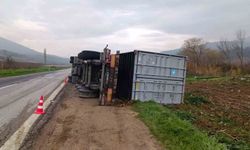 Bilecik'te devrilen tırın sürücüsü yaralandı