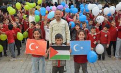 Gazze ve Doğu Türkistan'daki çocukların özgürlüğü için gökyüzüne 787 balon bırakıldı