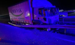 Kontrolden çıkan kamyon orta refüje çarparken, sürücüsü yaralandı