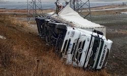 Muş'ta tır şarampole yuvarlandı