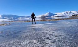 Taşlıçay Balık Gölü kısmen buz tuttu