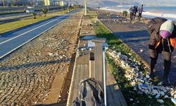 Trabzon'da fırtınada dalgaların sahile getirdiği atıklar temizleniyor