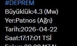 Ağrı'da 4.3 büyüklüğünde deprem