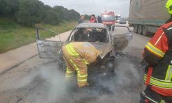 Biga-bandırma karayolunda çıkan araç yangını söndürüldü