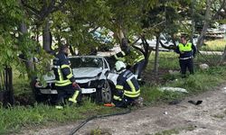 Burdur'da kontrolden çıkan otomobil ağaca çarptı