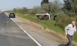 Silivri'de kontrolden çıkan kamyonet yan yattı