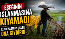 Eşeğinin ıslanmasına kıyamadı, kendi yağmurluğunu ona giydirdi