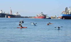Marmara Denizi'nde ücretsiz kano keyfi havadan görüntülendi