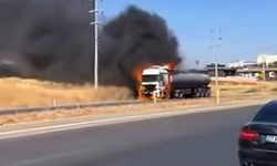 Gaziantep'te seyir halindeki tanker alev alev yandı