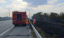 Havsa'da anız yangını otobanı dumana bürüdü