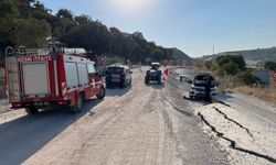 Otomobil, heyelanda yükselen asfalta çarptı