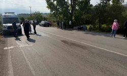 Yoldan çıkan otomobil ağaçlık alanda yan yattı