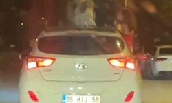 Karabük'te otomobilden sarkarak dans eden kadınların tehlikeli yolculuğu kamerada