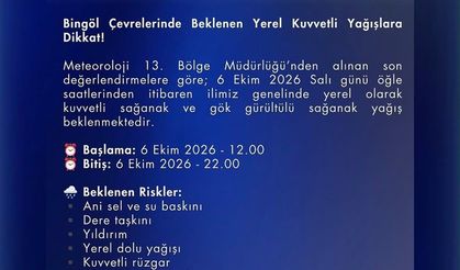 Bingöl için kuvvetli yağış uyarısı