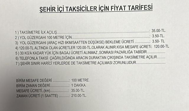 Uşak’ta taksi ücretlerine zam