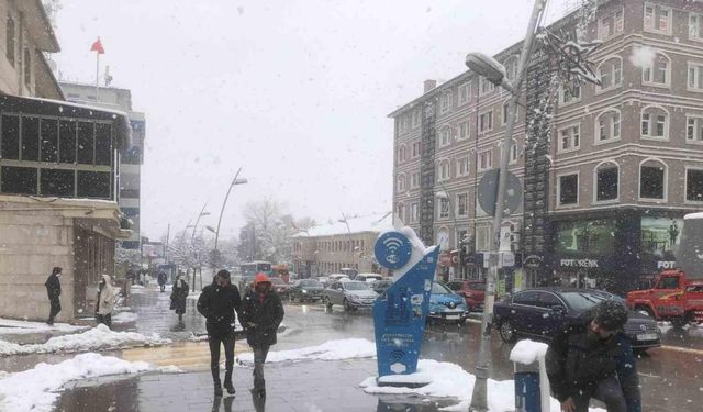 Erzurum’da mart sonunda lapa lapa kar yağdı