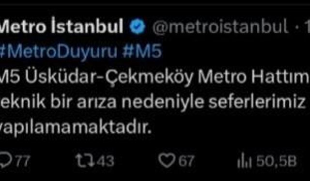 Üsküdar - Çekmeköy metro hattında arıza nedeniyle seferlerler aksadı