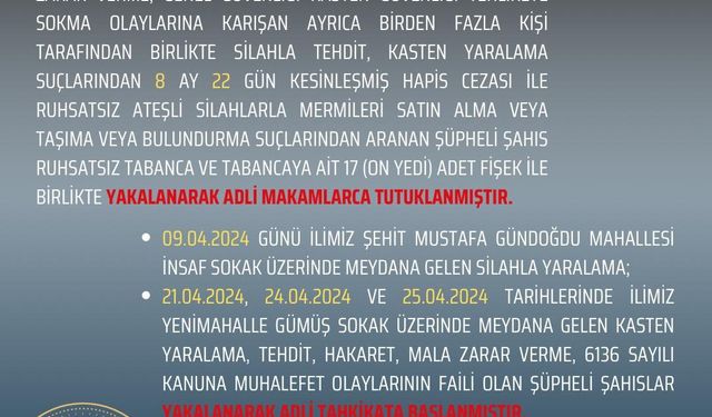 Bingöl’de asayiş şube müdürlüğü nisan ayı faaliyetlerini açıkladı