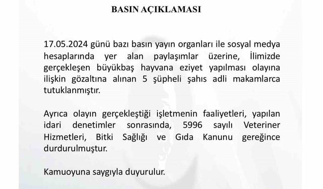 Amasya’da hayvana eziyet edilen tesisin faaliyetleri durduruldu