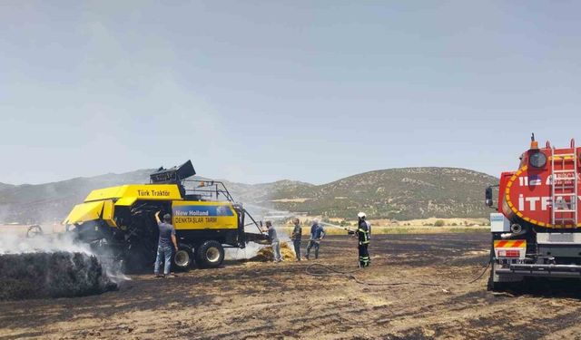 Burdur’da balya makinesinden çıkan yangında 9 dekarlık arazi kül oldu