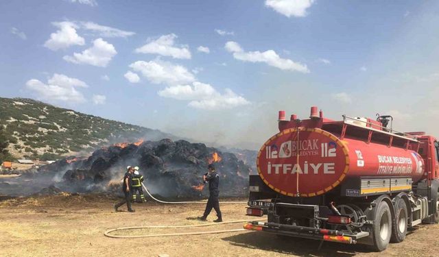 Burdur’da çıkan yangında 300 ton saman balyası kül oldu