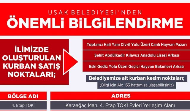 Uşak’ta kurban kesim noktaları belli oldu