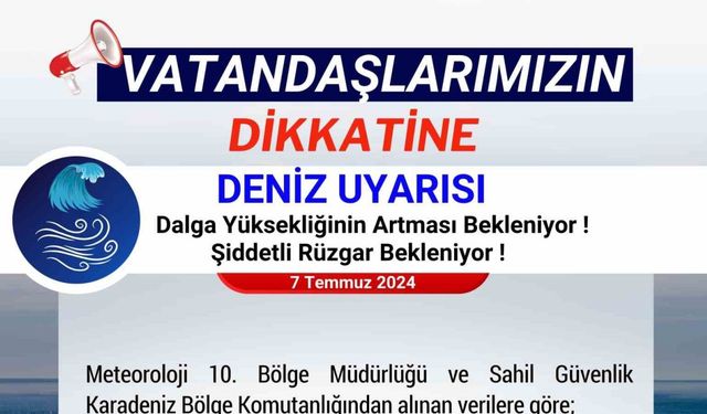 Dalga yüksekliğinin 2 metreyi bulduğu Samsun’da ’denize girmeyin’ uyarısı