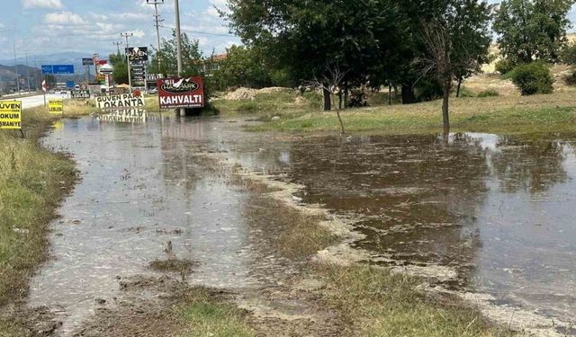 Karayolu kenarındaki menfez işlevini yitirince araziler suyla doldu