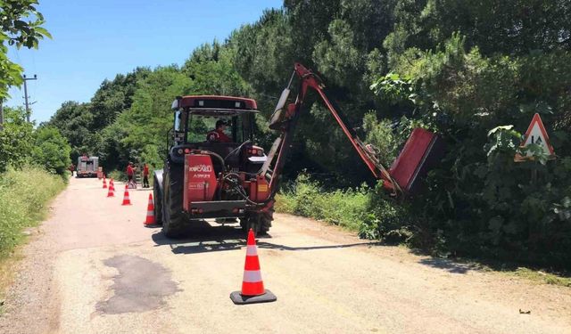 Yol kenarındaki otlar ve çalılar temizleniyor