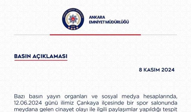 Ankara Emniyeti’nden spor salonunda meydana gelen cinayetle ilgili açıklama