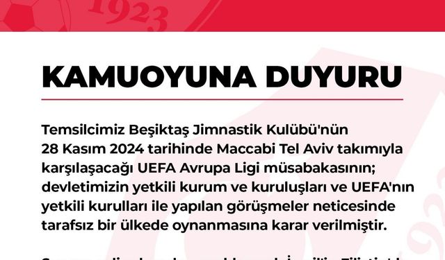 TFF’den Beşiktaş - Maccabi Tel Aviv maçı hakkında açıklama