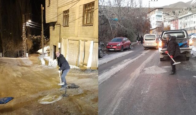 Hakkari’de yollar buz pistine döndü