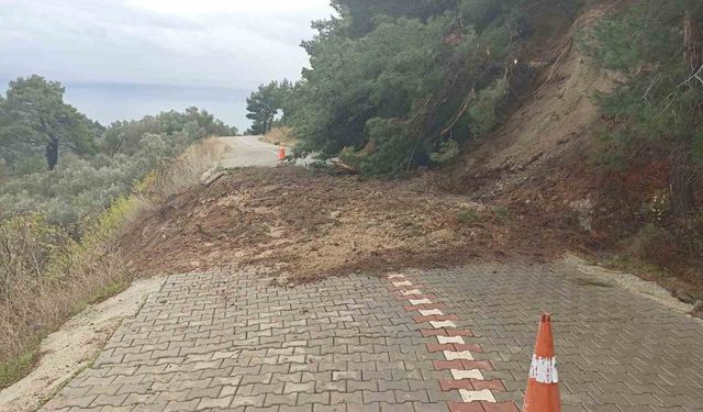 Ayvacık'ta düşen kaya parçası toprak kaymasına sebep oldu