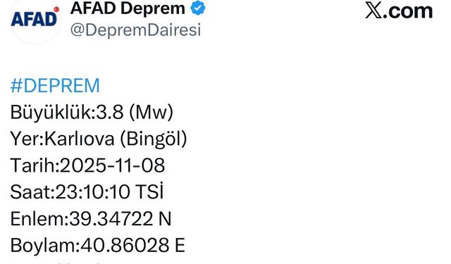 Bingöl’de 3.8 büyüklüğünde deprem