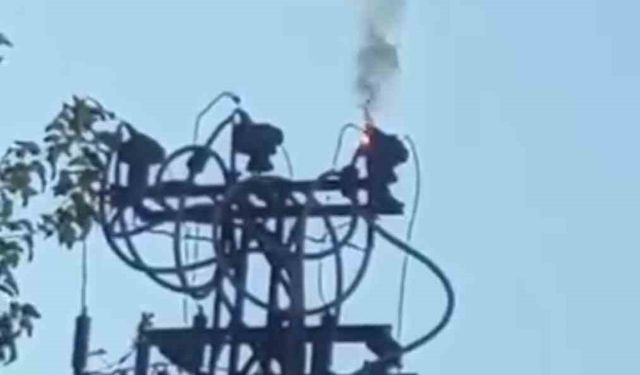 Siirt'te arıza nedeni ile elektrik direğinde yangın çıktı