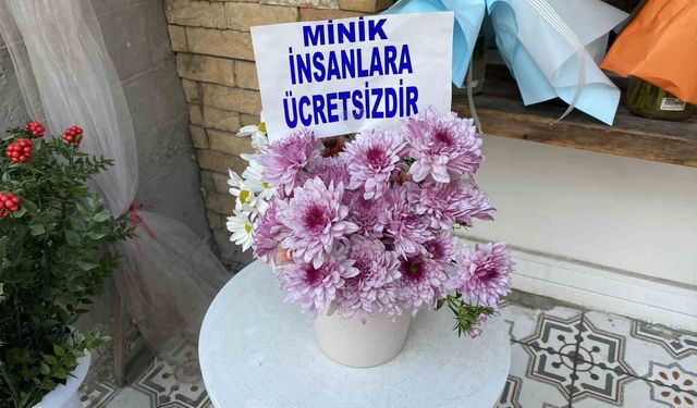 Bir saksıya ayırdığı çiçekleri küçük çocuklar için ücretsiz yaptı