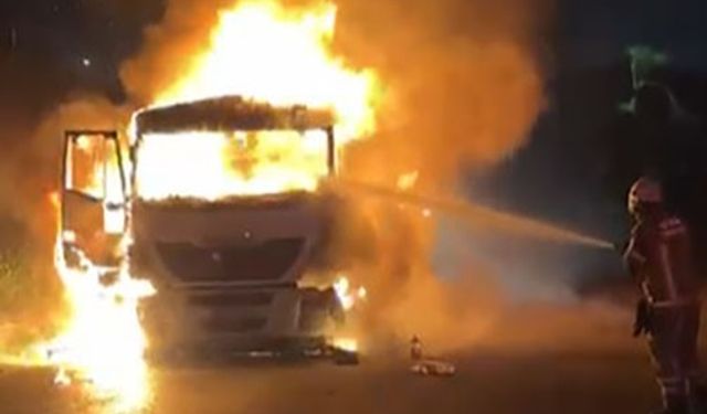 İzmir'de kömür yüklü tır alev aldı