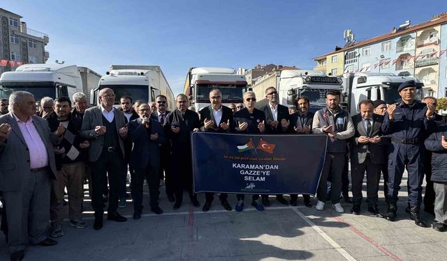 Karaman'dan Gazze'ye 6 yardım tırı dualarla uğurlandı