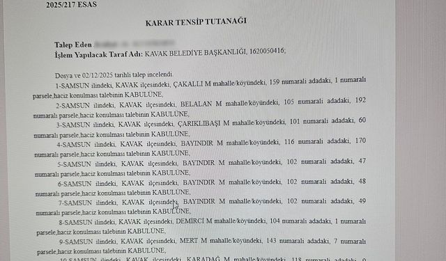 Kavak Belediyesi'ne ait 10 taşınmaza haciz