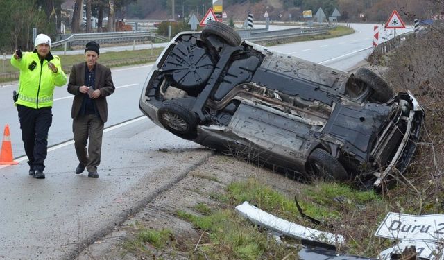 Takla atan otomobilden burnu bile kanamadan çıktı, polisleri de şaşırttı