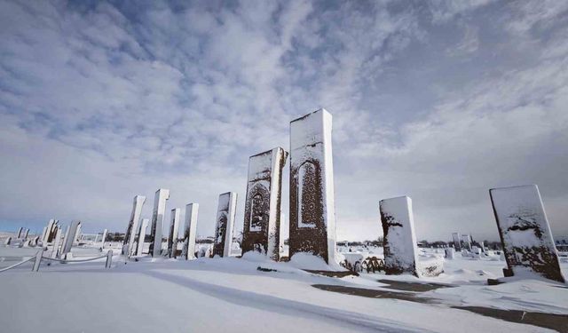 Ahlat'ın tarihi mekanlarından kartpostallık kar manzaraları