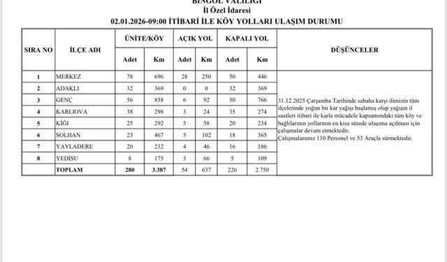 Bingöl'de 226 köy yolunda çalışmalar sürüyor