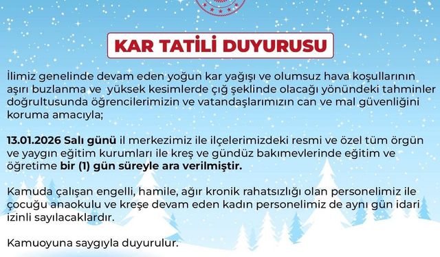 Bingöl'de eğitime 1 gün ara verildi